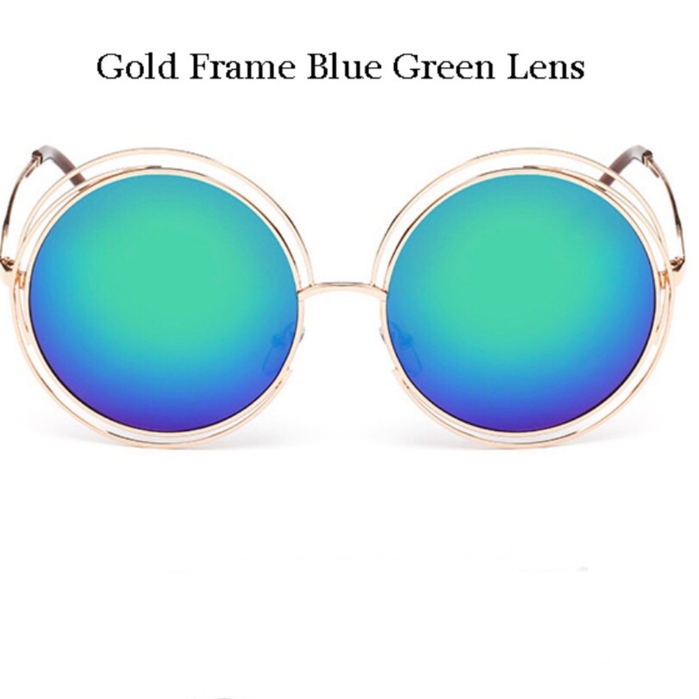 😎LUXURY DOUBLE CIRCLE MIRROR BLUE GREEN SUNNIES😎 - Picture 3 of 5